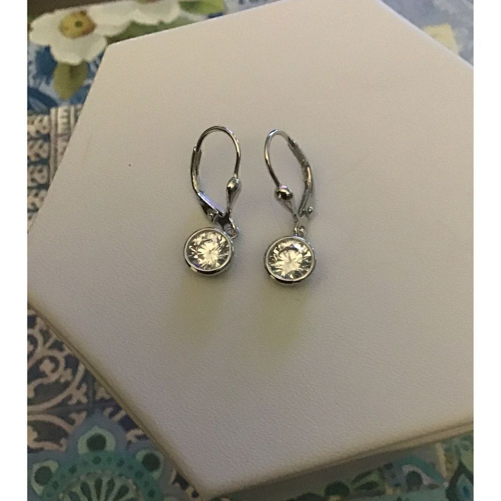 NEW~Sparkling 1 Ct. Round Cut Bezel Set Dangling Leverback Earrings~925 Sterling